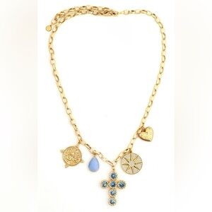 Panacea Cache Gold Charm Necklace with Blue Accents